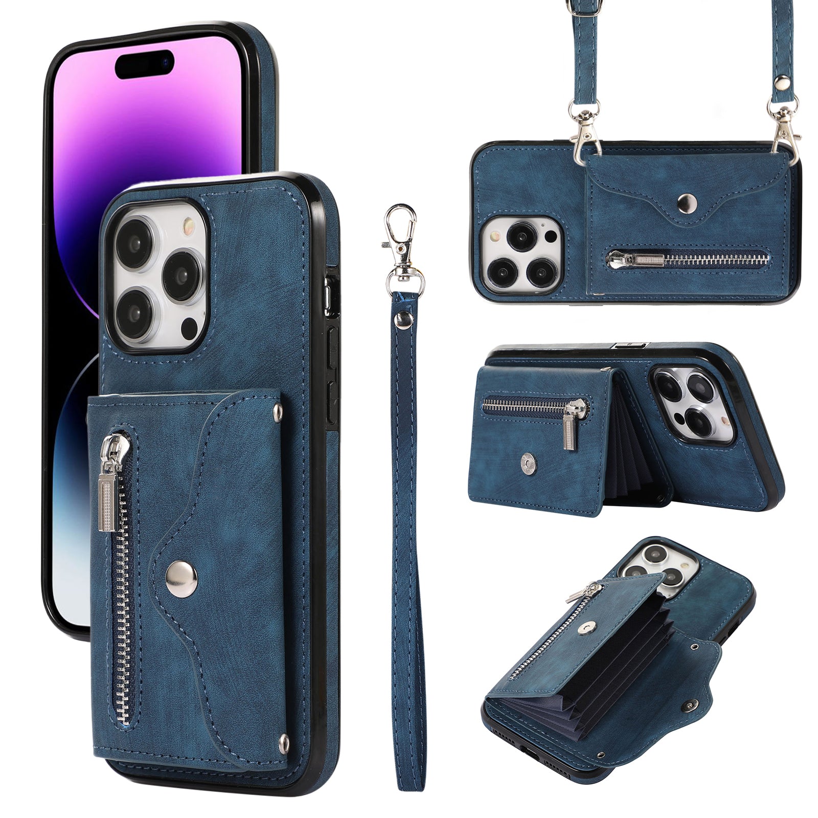 For iPhone 14 Pro Max PU Leather+TPU Phone Case Kickstand Back Cover with RFID Blocking Card Bag For iPhone 14 Pro Max PU Leather+TPU Phone Case Kickstand Back Cover with RFID Blocking Card Bag